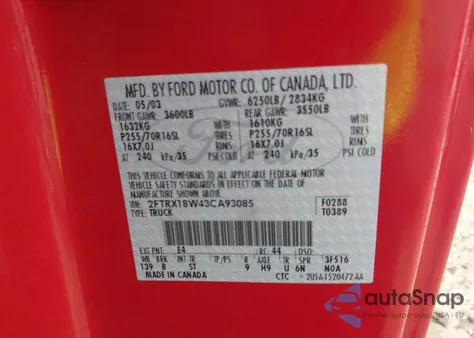 2003 Ford F-150 Lariat/Xl/Xlt from USA, damaged, VIN 2FTRX18W43CA93085